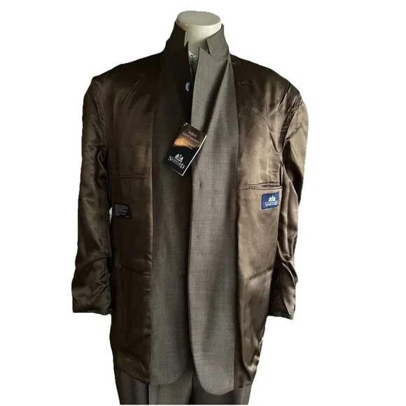 Stafford Suit Men 40S Blazer Jacket Brown Sharkskin Pants 34x30 2pc 100% Wool